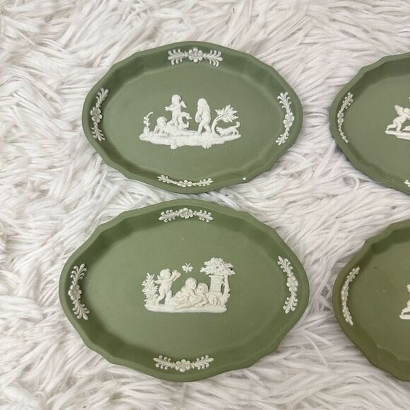 Wedgwood Vintage Jasperware Oval Trinket Dish 4pc   Cherub GreekMythology Motiff - Picture 2 of 7